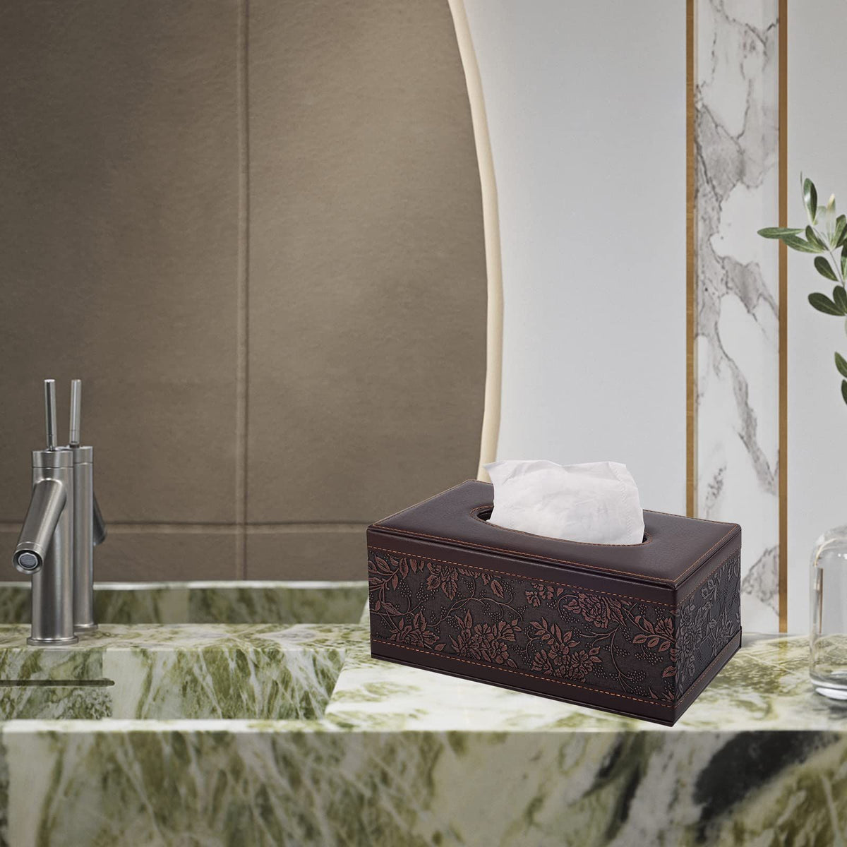 Leather tissue box for living room or dining table, stylish household paper holder by Everything Baby, suitable for home or hotel use.