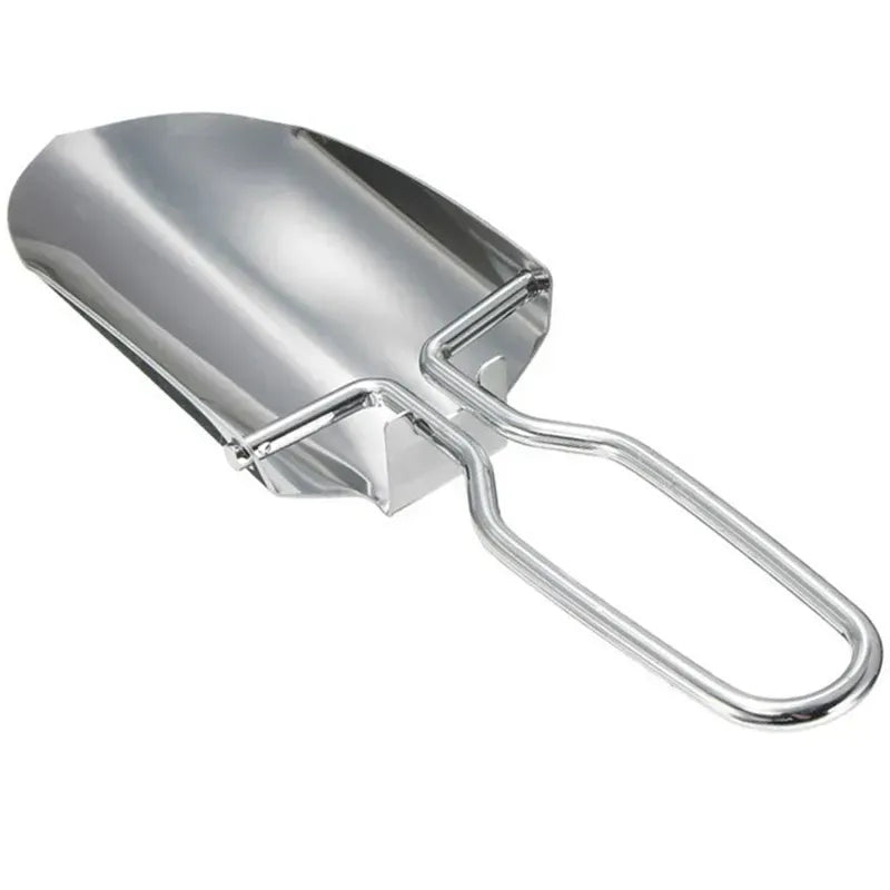 Foldable stainless steel outdoor shovel for kids, versatile gardening and ice tool, portable and ideal for outdoor play and digging activities.