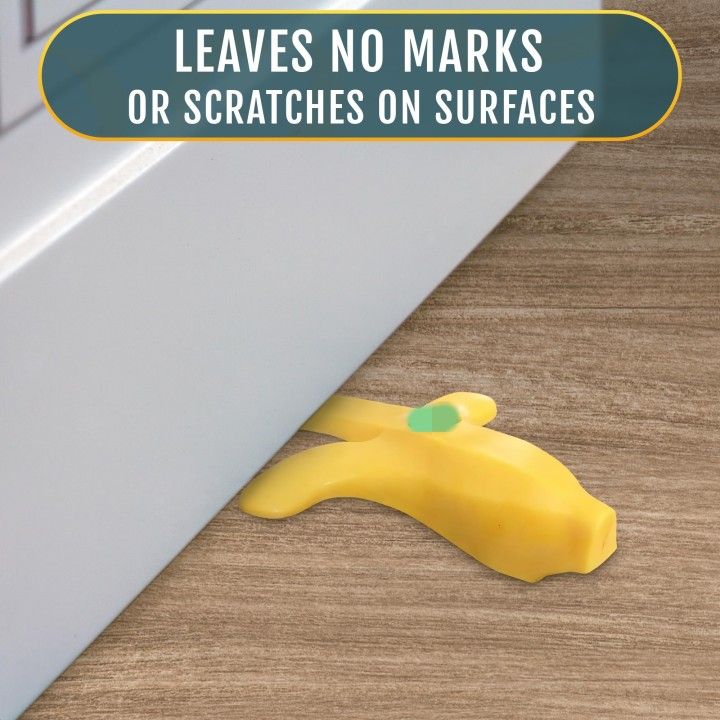 Cute banana-shaped door draft stopper wedge by Everything Baby, designed as a fun pretend play door stop for kids' rooms.