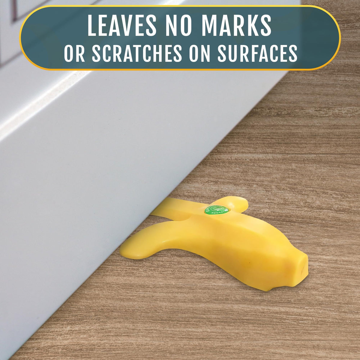 Cute fruit-shaped banana door draft stopper wedge by Everything Baby, fun door stop for kids' pretend play rooms.