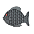 Fish-shaped silicone puzzle feeder and lick treat mat for dogs and cats, promoting healthy eating and reducing anxiety.