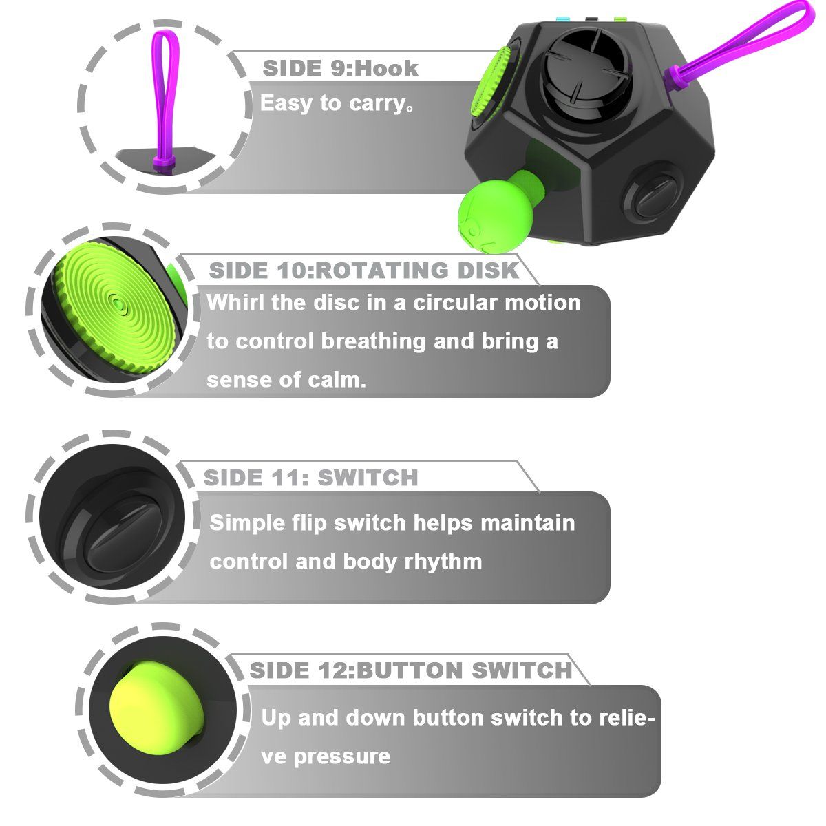 Creative Stress Reduction Cube Generation 2, a 12-sided fidget toy with slow pressure, for autism and stress relief, by Everything Baby.