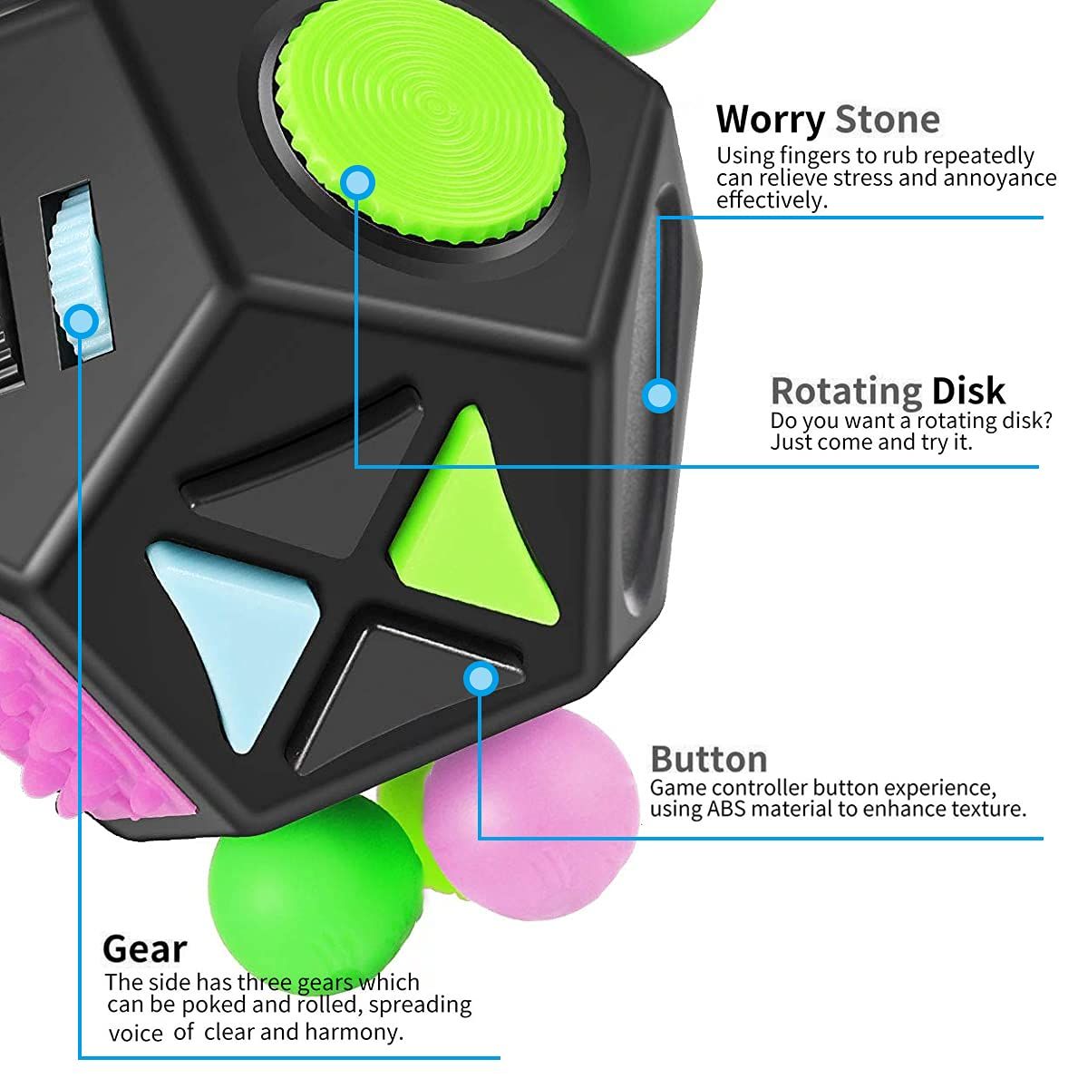 Creative Stress Reduction Cube Generation 2 12-sided fidget toy for stress relief, suitable for kids and autism support.