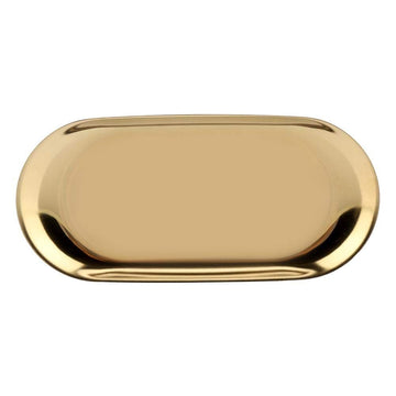 Gold oval decorative tray by Everything Baby, stainless steel jewelry and perfume tray for bathroom vanity or nursery.