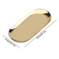 Gold decorative oval stainless steel tray, ideal for jewelry, perfume, or bathroom vanity, from Everything Baby.