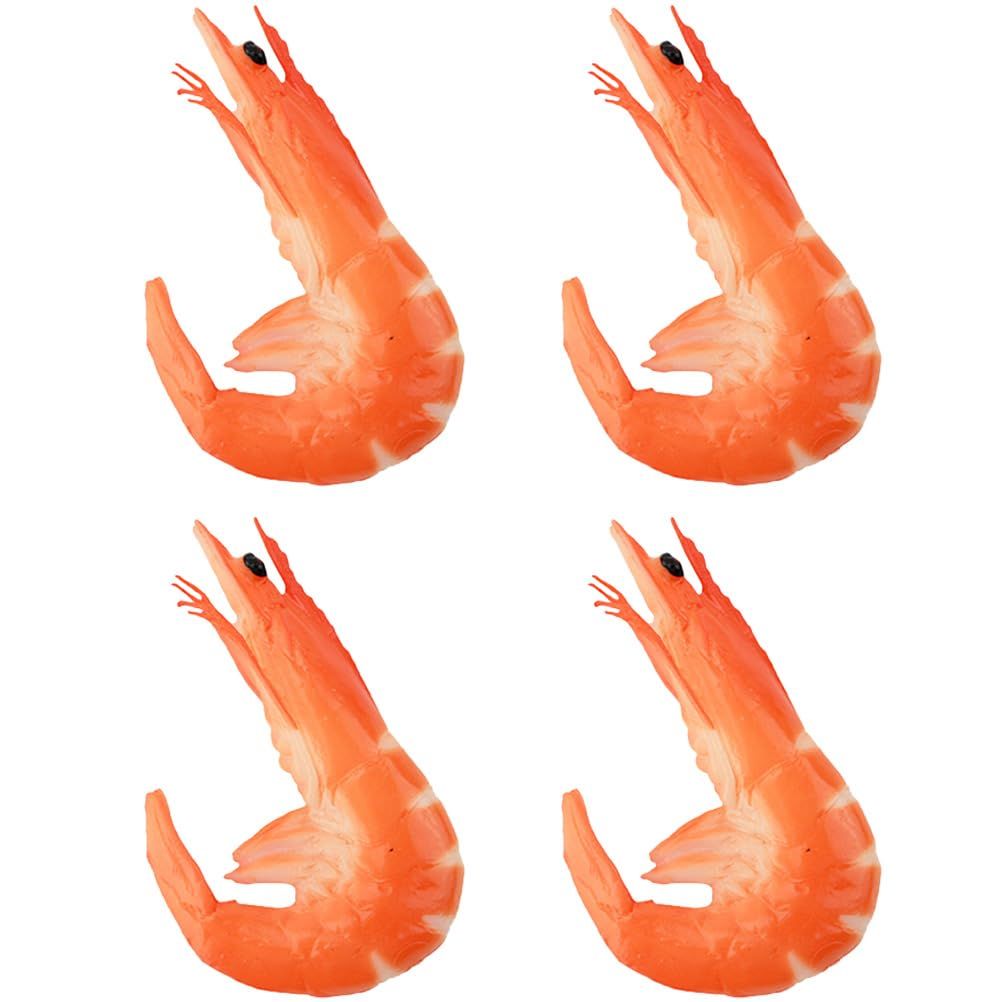 Set of 4 realistic fake food models including shrimp toys, perfect for desktop decor and pretend play for kids and girls.