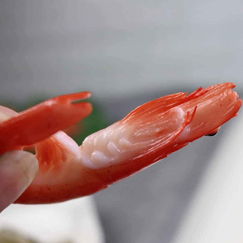 Four realistic fake food models for desktop decor, including shrimp toys, ideal for pretend play and birthday decorations.
