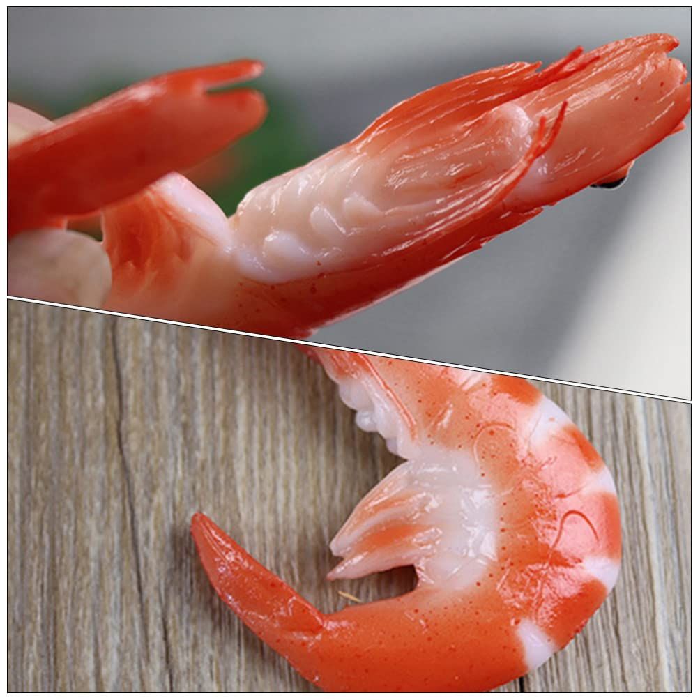 Set of 4 realistic fake food models for desktop decor, including shrimp and other toys, ideal for pretend play and birthday decoration.