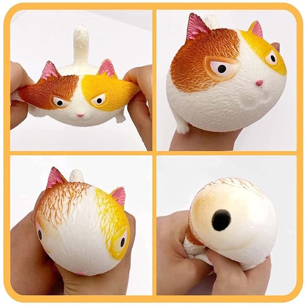Two cute cat-shaped tension and stretching balls for stress relief, sensory play, suitable for children and adults.