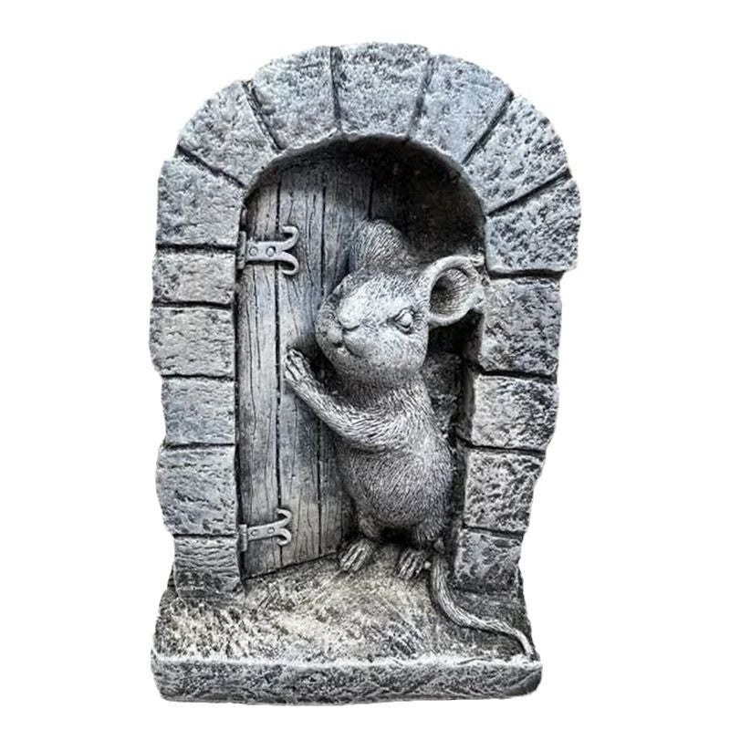 Playful mouse garden decor stone statue, animal sculpture for indoor or outdoor use, featuring a charming mouse figurine.
