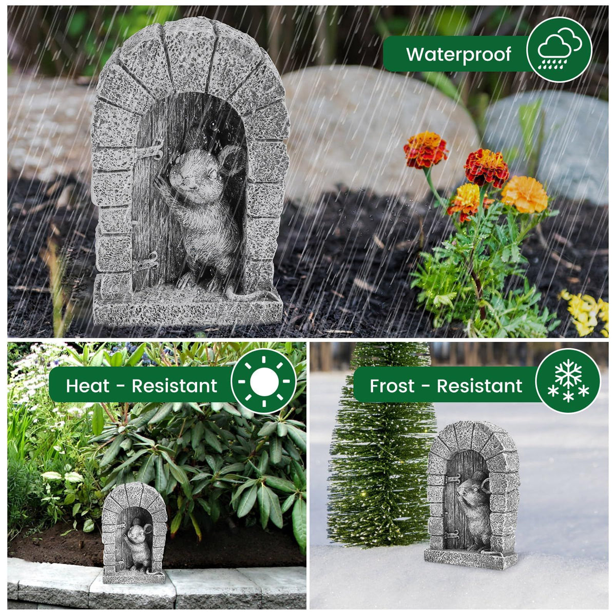 Playful mouse garden decor stone statue, outdoor mouse door figurine, charming animal sculpture for indoor or outdoor spaces
