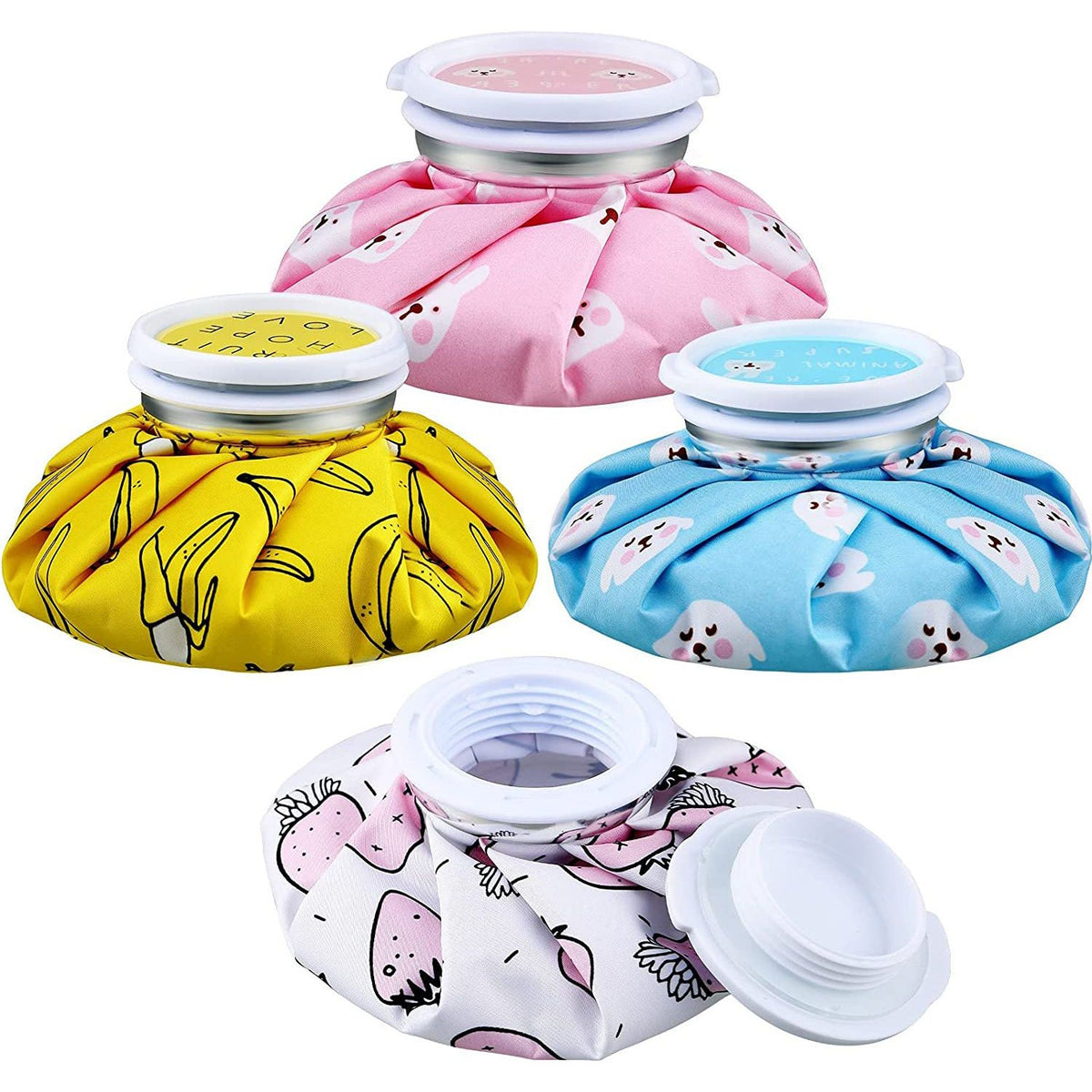 Four reusable hot and cold packs from Everything Baby, 6-inch size, ideal for pain relief and injury treatment for kids and adults.