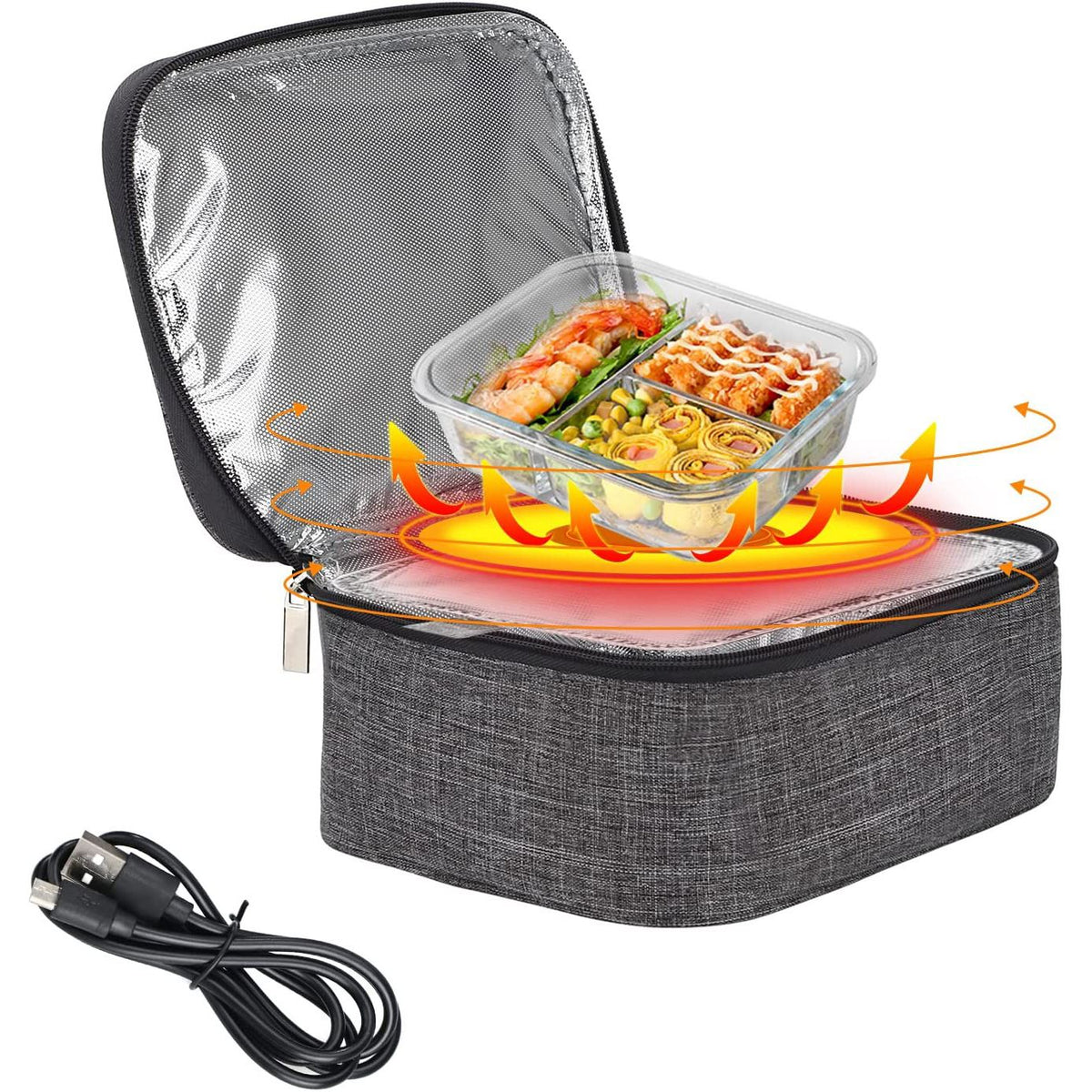 Mini portable USB oven and heated lunch box for kids, made of Oxford cloth, ideal for office, home, car, or truck use.