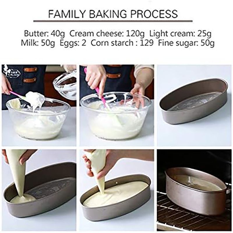 Non-stick oval baking pan by Everything Baby, carbon steel cheesecake and bread loaf mold for baking and pretend play activities.