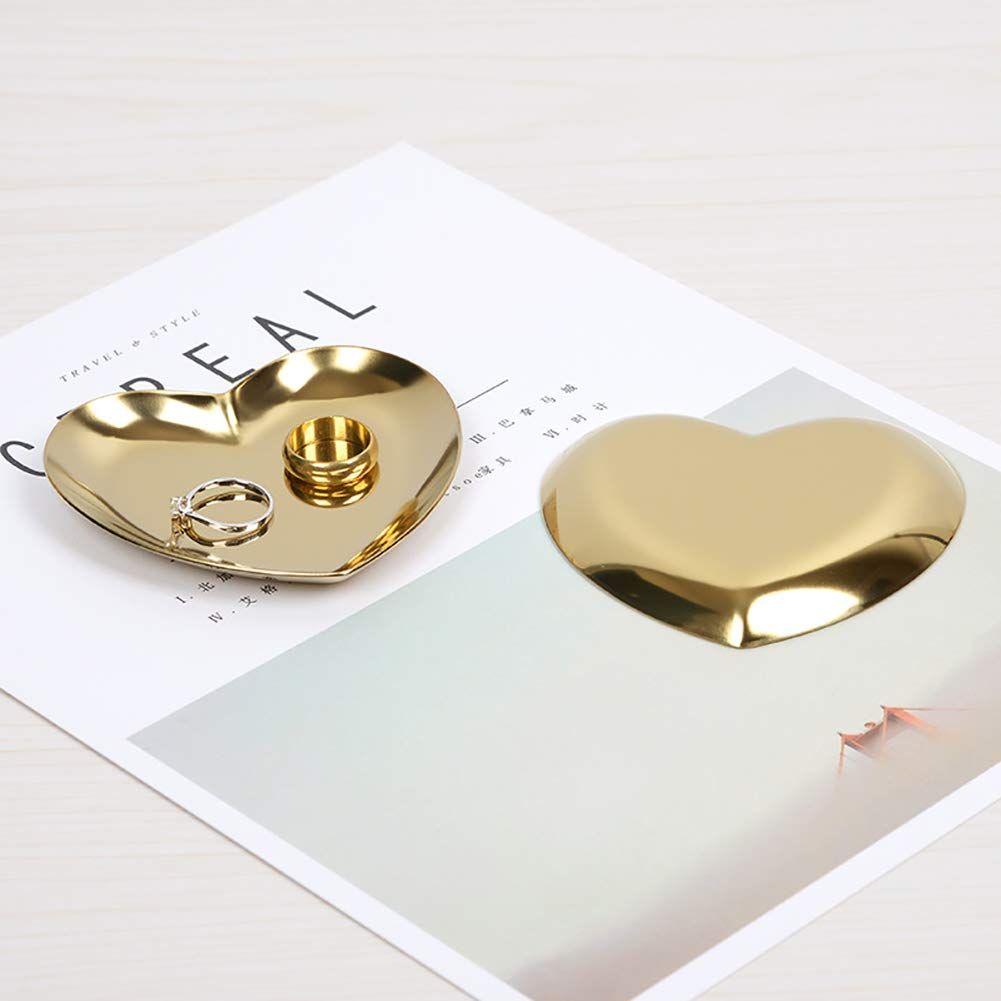 Heart-shaped stainless steel jewelry and gift tray with a Nordic design, ideal for displaying necklaces, rings, or desserts.