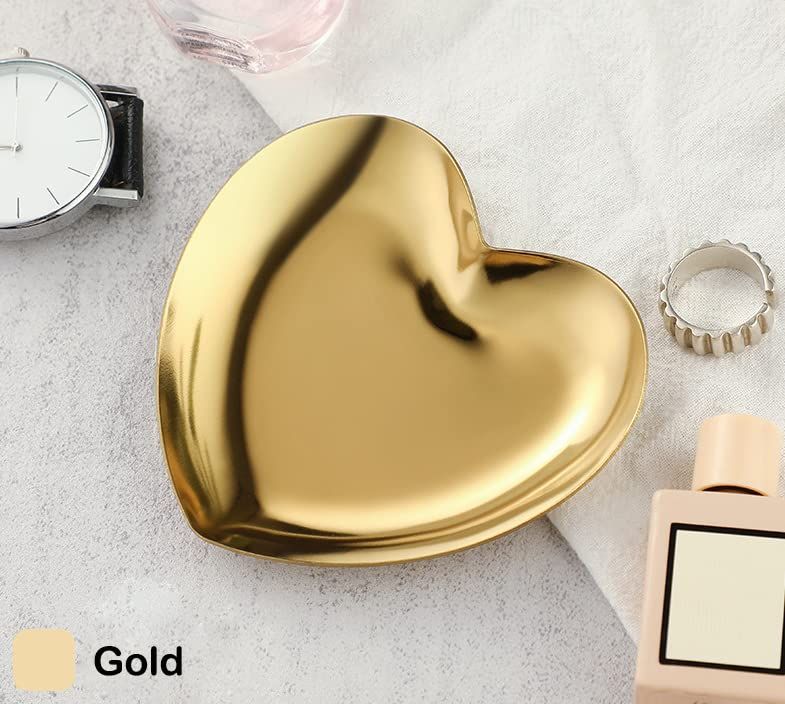 Nordic heart-shaped stainless steel jewelry tray for necklaces and rings, ideal for gift storage or home decoration.