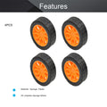 Set of four black and orange 30x11mm RC car wheels with 2mm shaft, plastic model wheels for DIY toy cars and trucks.