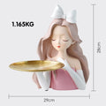 Cute girl sculpture porch decor tray, modern baby figurine ornament with storage tray, ideal for pretend play and kid's room decoration.
