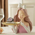 Cute girl sculpture porch decor tray with storage, modern kid's figurine ornament, perfect for pretend play and decor.