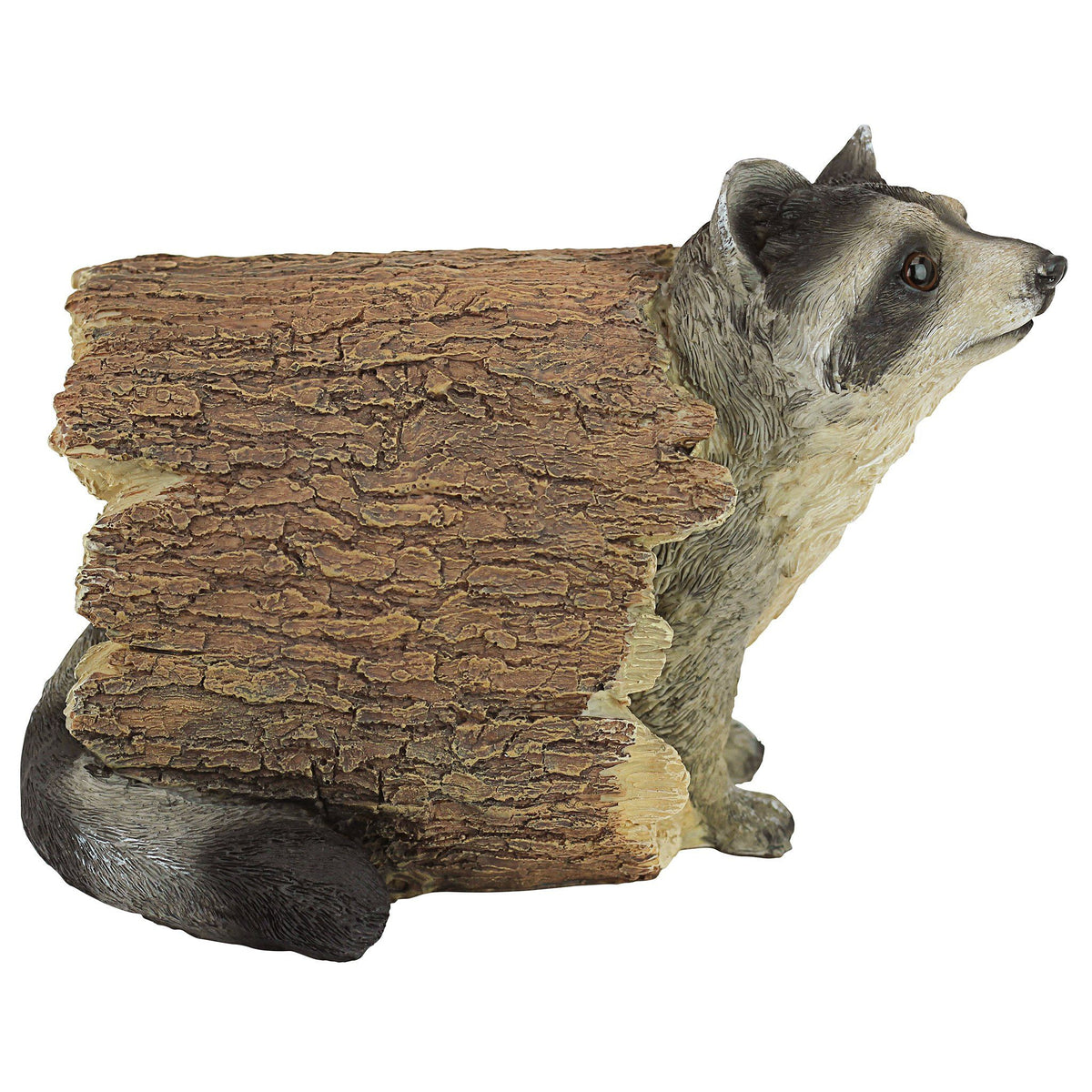 Handcast polyresin raccoon garden statue, 4.72 inches tall, for outdoor decor and playful garden accents.