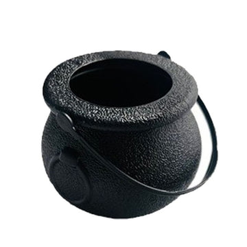Two plastic Halloween cauldrons for kids, blow mold candy holders, perfect for Halloween party favors and pretend play.