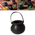 Two plastic Halloween cauldrons, blow mold candy holders for kids, perfect for Halloween party favors and pretend play.