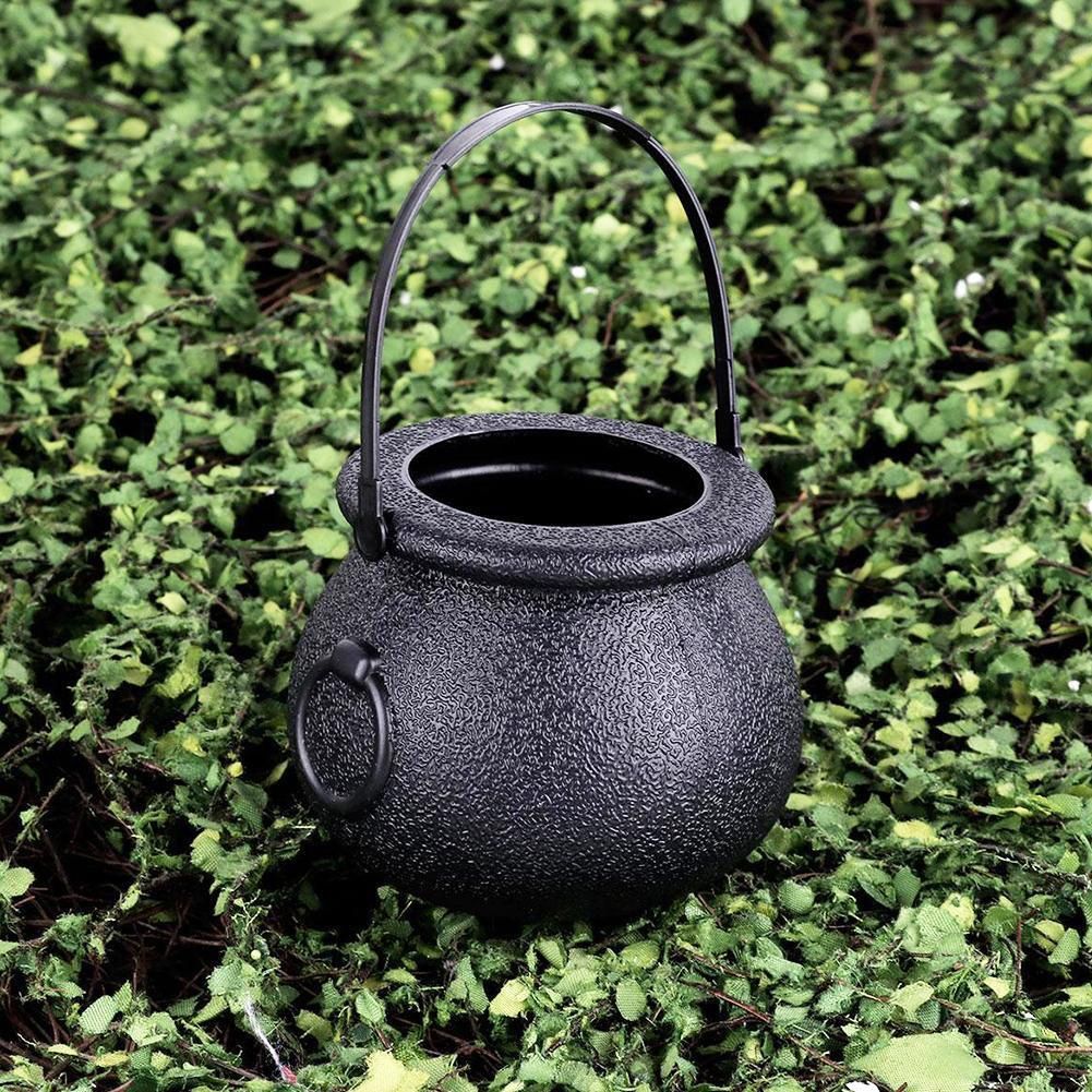 Two plastic Halloween cauldrons for kids, blow mold candy holders, perfect as Halloween party favors and pretend play toys.