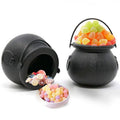 Two plastic Halloween cauldrons for kids, blow mold candy holders, perfect for Halloween parties and pretend play.