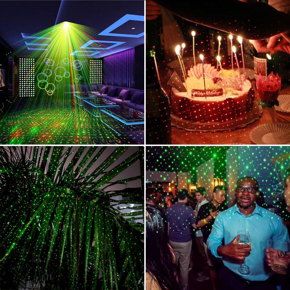 Colorful strobe stage disco party lights with remote control, projection effects for karaoke and kids' pretend play.