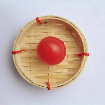 Two bamboo woven food storage trays with handles, ideal for snacks, cupcakes, and fruit, featuring a natural rattan design.