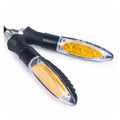 Pair of yellow LED motorcycle turn signals from Everything Baby, front and rear flashing indicator lights for bikes and scooters.