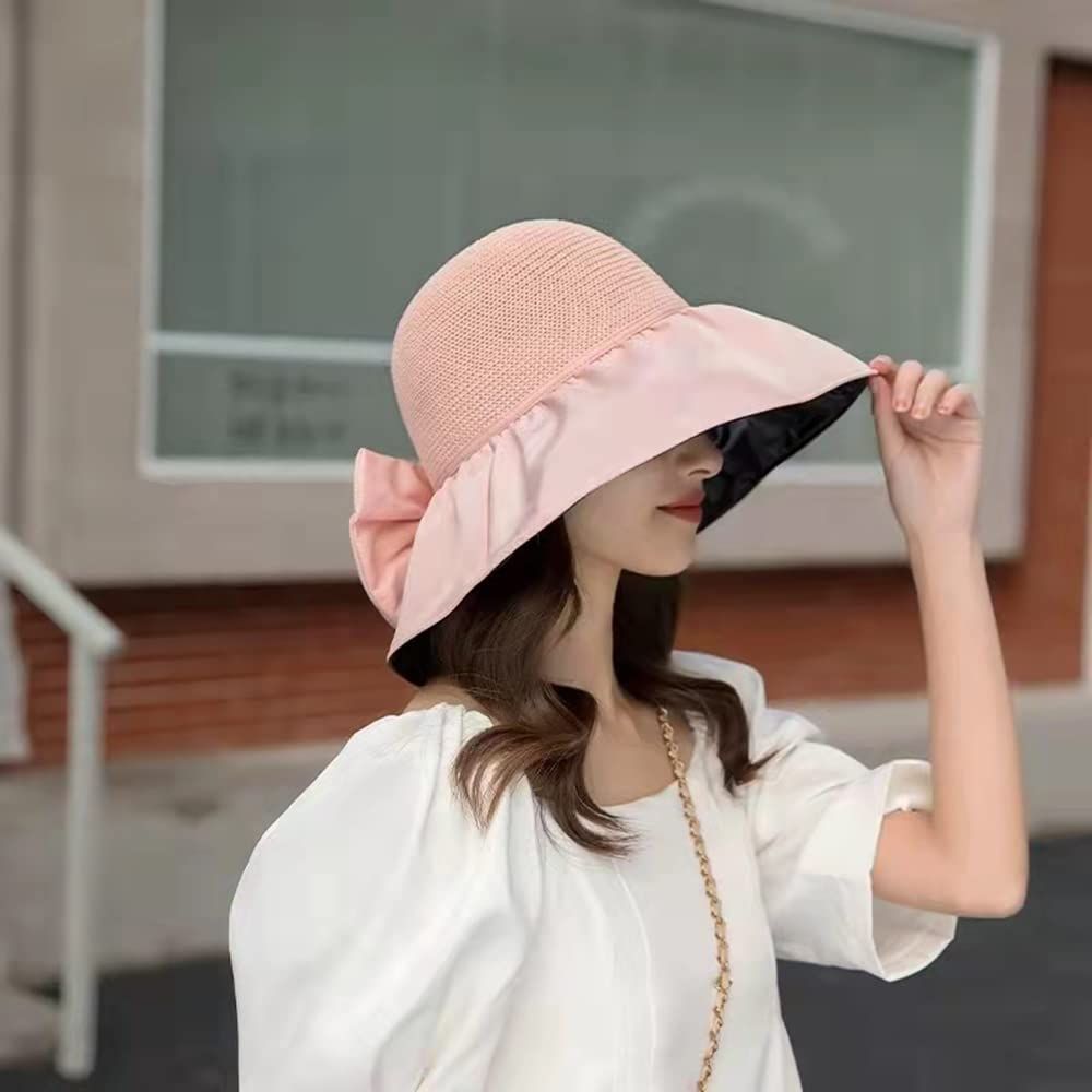 Foldable anti-UV ribbon sun hat for women, packable beach straw hat with ribbon shade, ideal for sun protection at the beach.