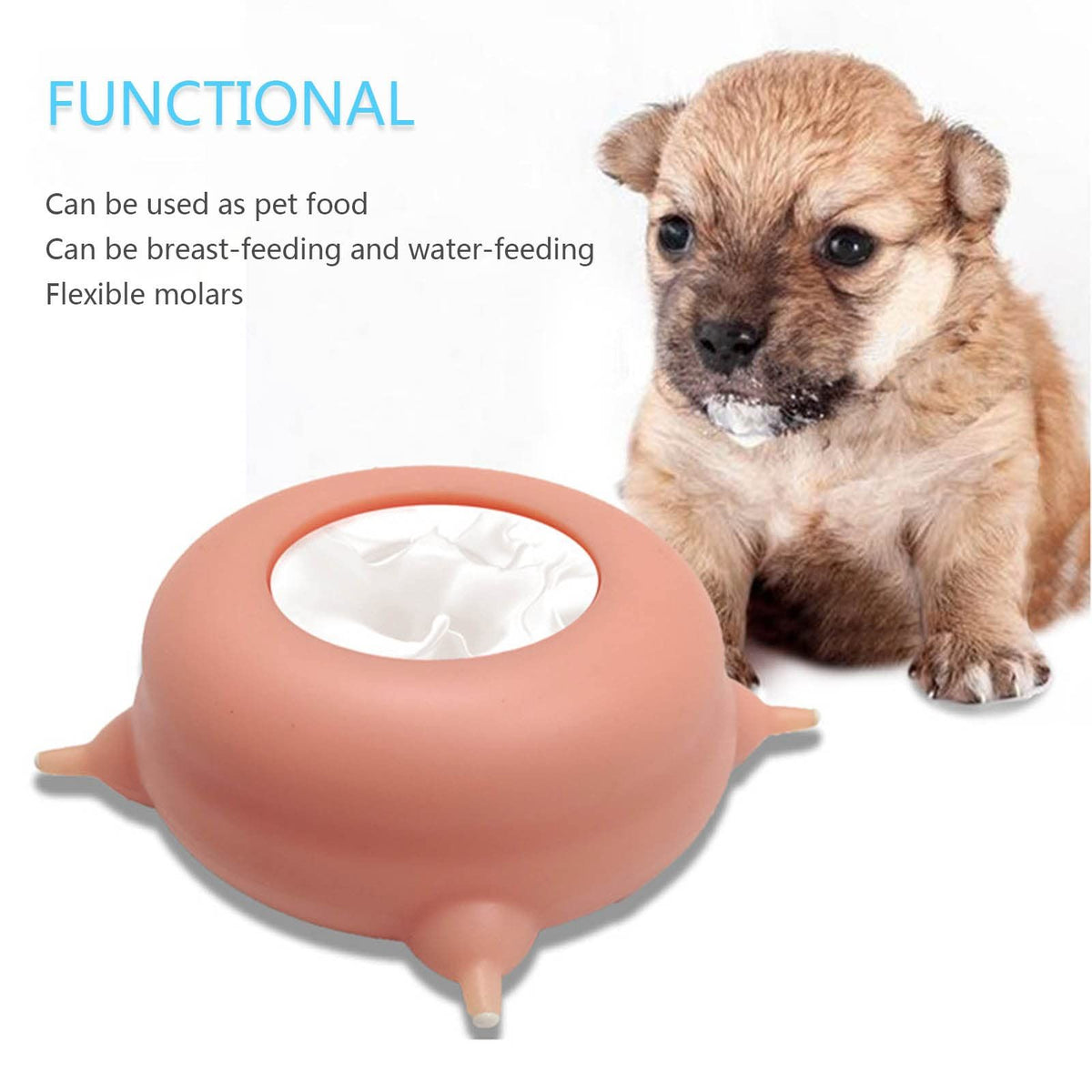 Puppy kitten feeder with three nipples, soft silicone bottle for nursing multiple puppies, from Everything Baby.
