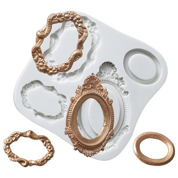 Silicone mold for mirror frame design, ideal for fondant, chocolate, and candy decorating wedding cakes and cupcakes.