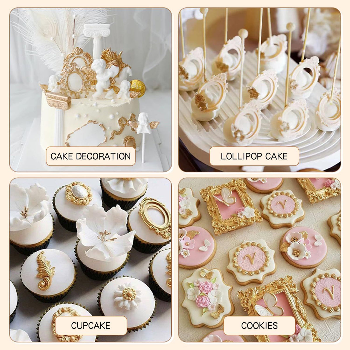 Silicone mirror frame mold for fondant, chocolate, and candy cake decorations, ideal for wedding cake toppers and cupcake embellishments.