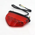 Two LED motorcycle tail lights with license plate illumination, suitable for 12V bikes and scooters, by Everything Baby.