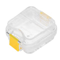 Portable denture case by Everything Baby, plastic storage box for false teeth with film, designed for easy cleaning and secure storage.