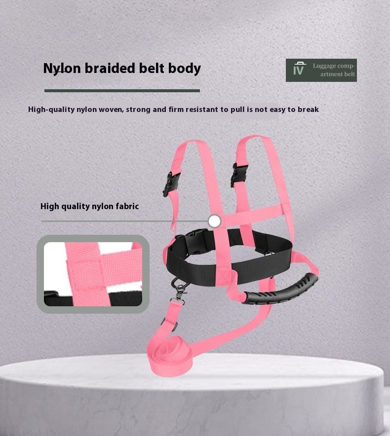 Pink children's skiing safety belt and harness by Everything Baby, used for ski training and safety during skiing or skateboarding.