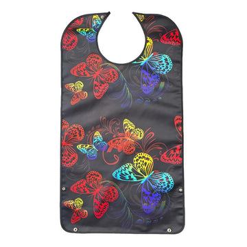 Adult crumb catcher waterproof bib with butterfly design, adjustable and reusable, ideal for feeding and dining protection.