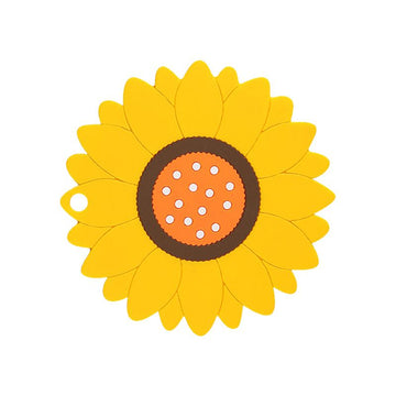 Set of three yellow sunflower-shaped coasters with flower design, heat insulation mats for hot and cold drinks, ideal for home use.