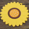 Set of three yellow sunflower-shaped coasters with flower design, heat insulation mats for hot and cold drinks, home table accessories.