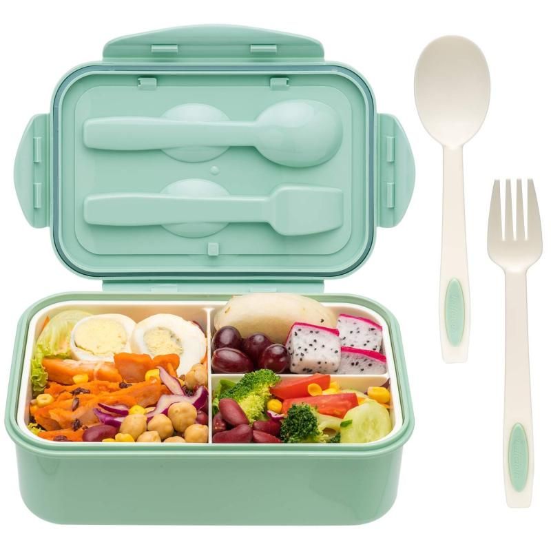 Durable bento lunch box for kids with spoon and fork, BPA-free, perfect size for on-the-go meals, suitable for children.