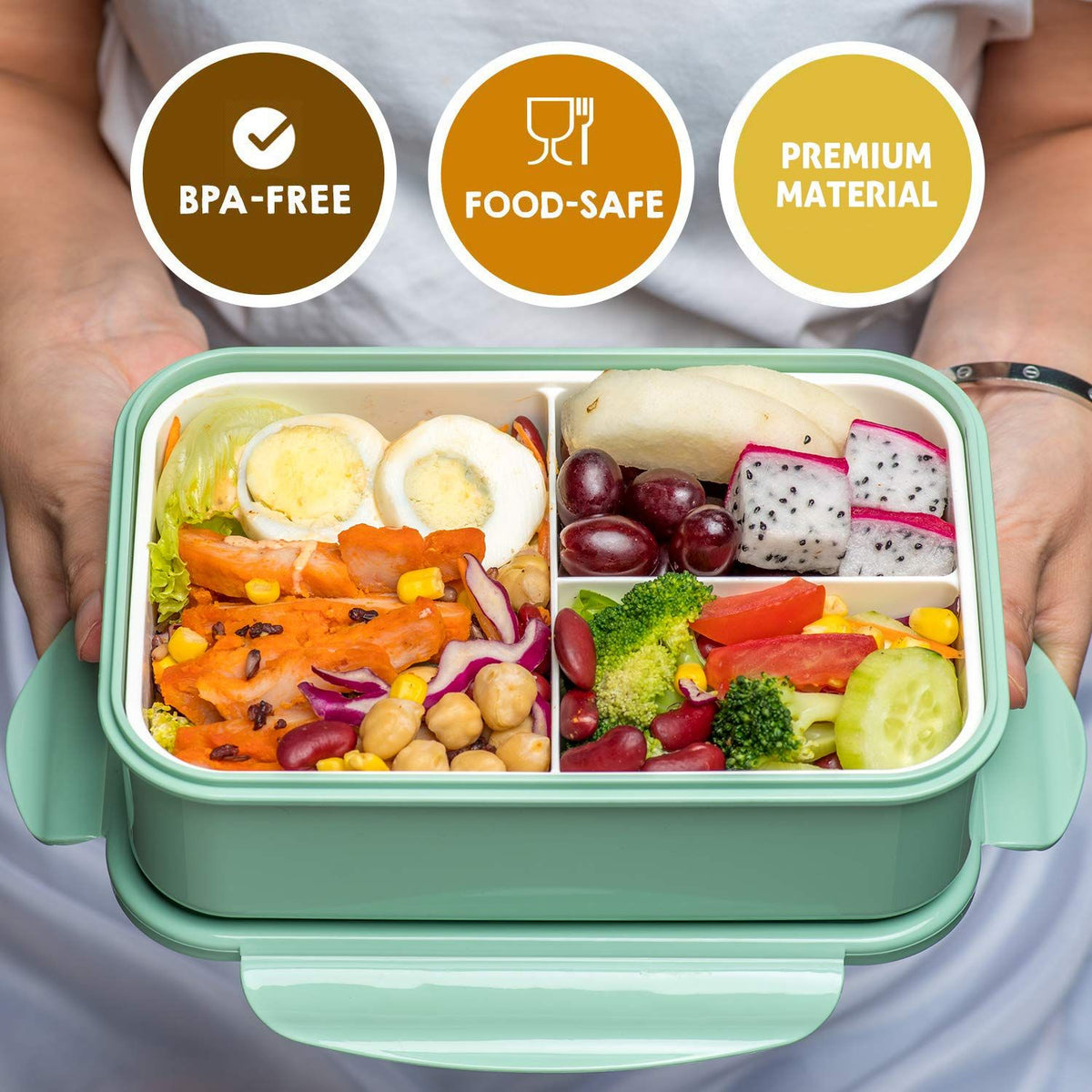 Durable bento lunch box for kids with spoon and fork, BPA-free, perfect size for on-the-go meals, by Everything Baby