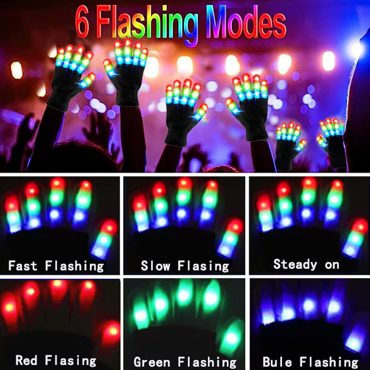 Pair of light-up gloves for kids ages 3-12, colorful outdoor play gloves from Everything Baby, perfect for Halloween and birthday parties.