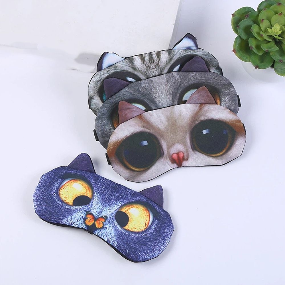Four soft plush animal sleep eye masks for kids, featuring cute cat and dog designs for comfortable bedtime sleep.