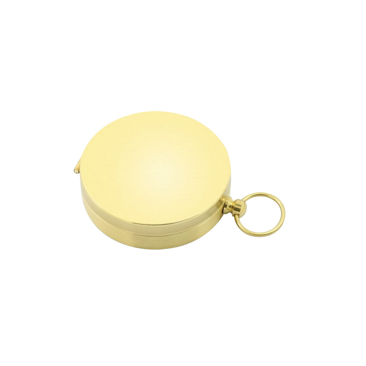 Gold brass pocket compass for camping and outdoor navigation, suitable for wilderness hiking and survival adventures.