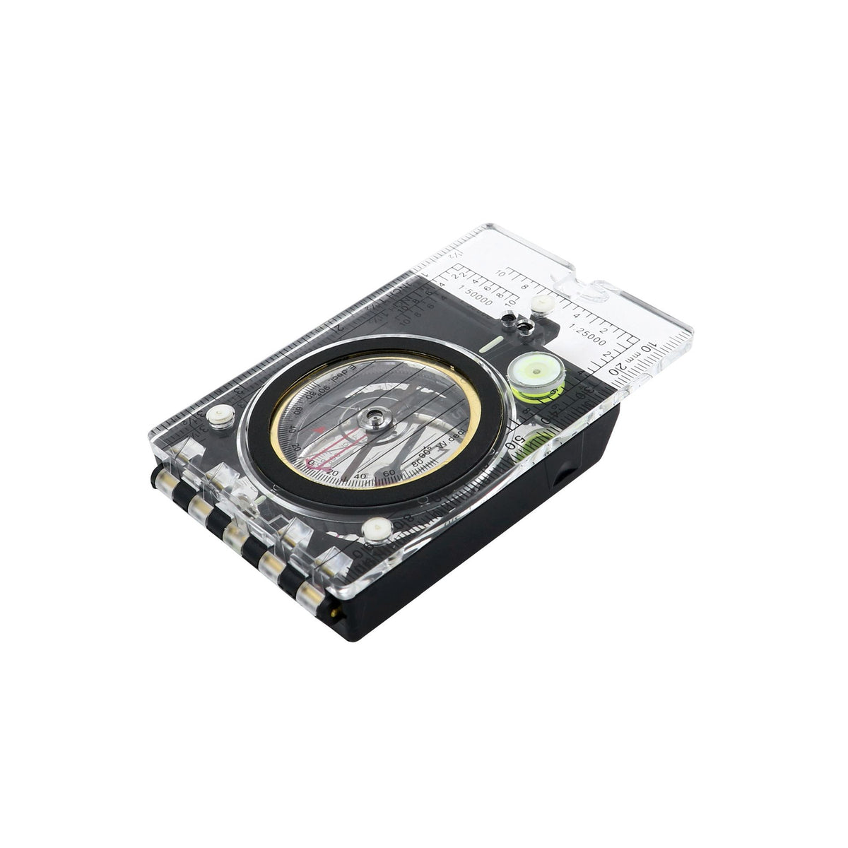 Lightweight orienteering compass by Everything Baby, designed for hiking and outdoor navigation, shown with a clear baseplate and compass needle.