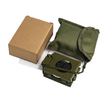 Impact-resistant waterproof military sighting compass with inclinometer, suitable for hiking, camping, and outdoor navigation.