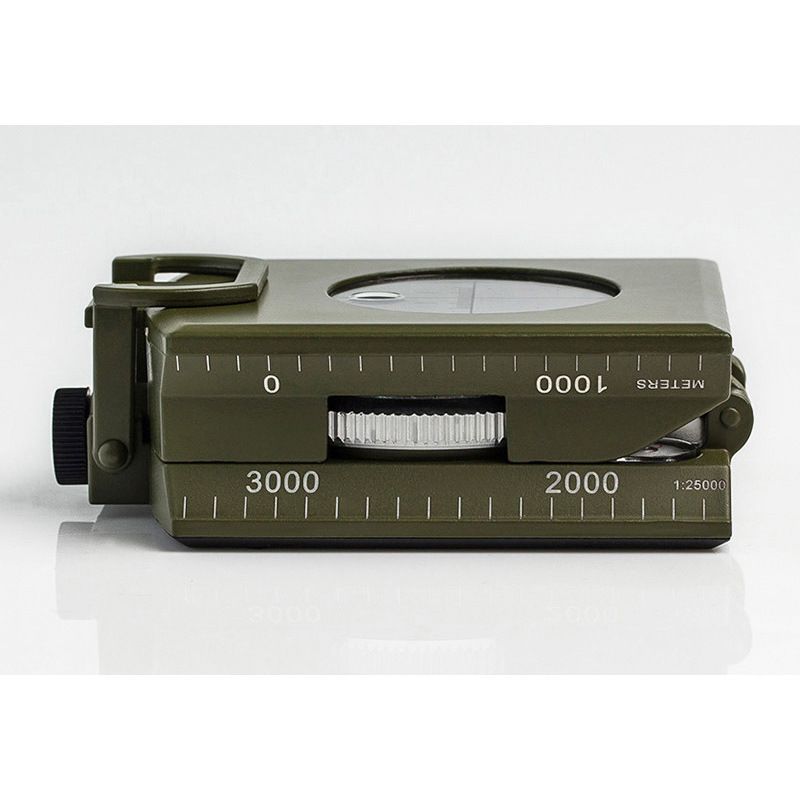 Impact-resistant waterproof military compass with inclinometer, ideal for hiking and camping outdoor navigation and adventure.