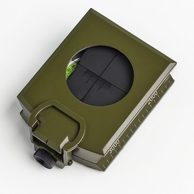 Impact-resistant waterproof military compass with inclinometer for hiking and camping, designed for outdoor navigation.